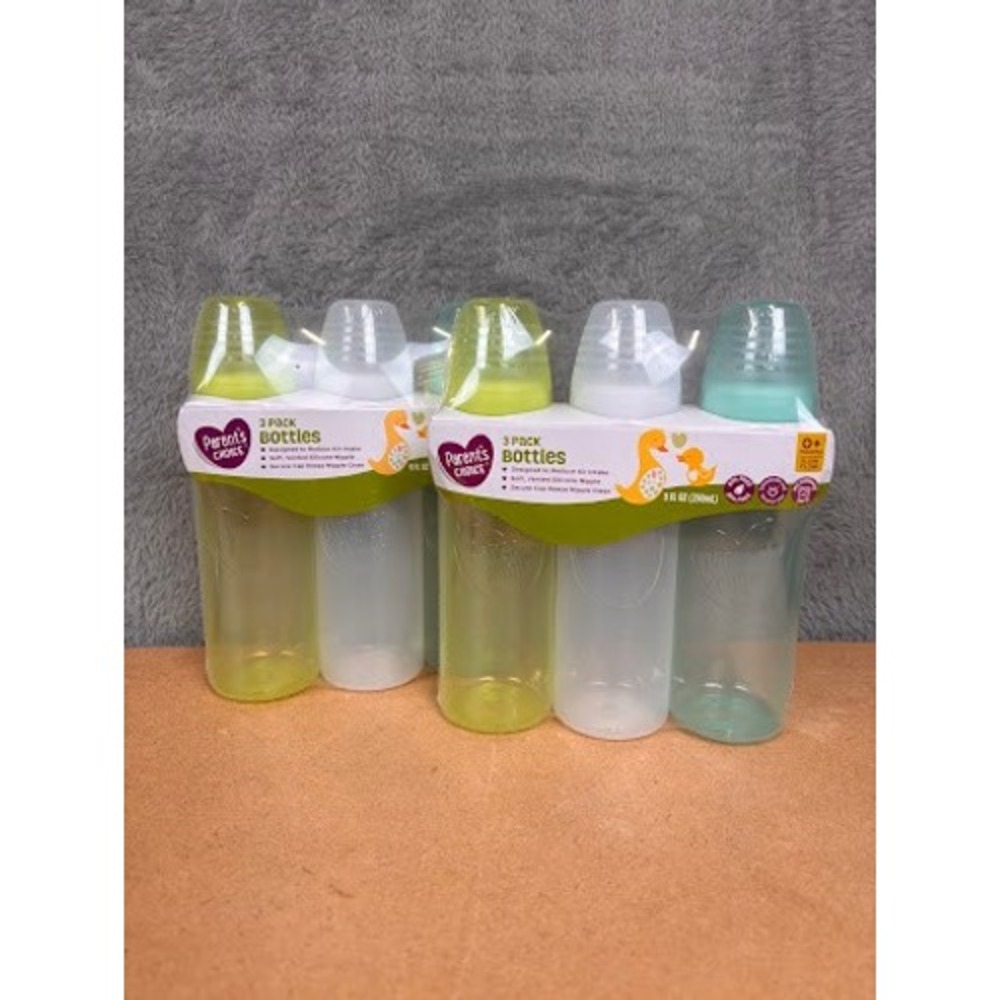 Parents Choice 6 Pack Baby Bottles 9oz Slow Flow BPA Free Green Yellow 0+ Months